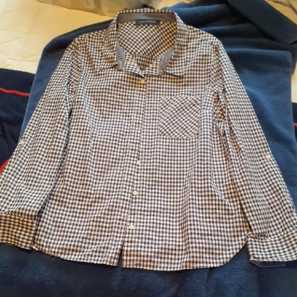 Tommy Hilfiger Blue & White Checked Button Down - Women's